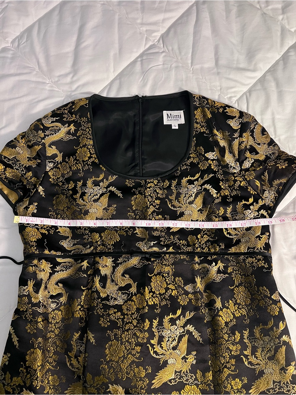 Black Gold Metallic Brocade Dragon Birds Cocktail Dress Vintage Mimi Maternity - Picture 12 of 12